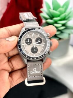 Omega x Swatch Bioceramic MoonSwatch Mission to Saturn chronograph watch.
